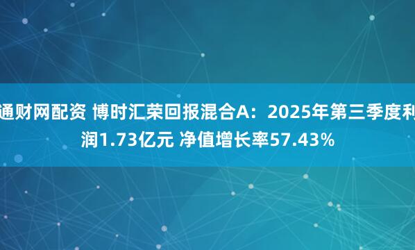 通财网配资 博时汇荣回报混合A：2025年第三季度利润1.73亿元 净值增长率57.43%