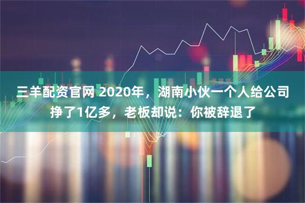 三羊配资官网 2020年,湖南小伙一个人给公司挣了1亿多,老板却说:你被辞退了